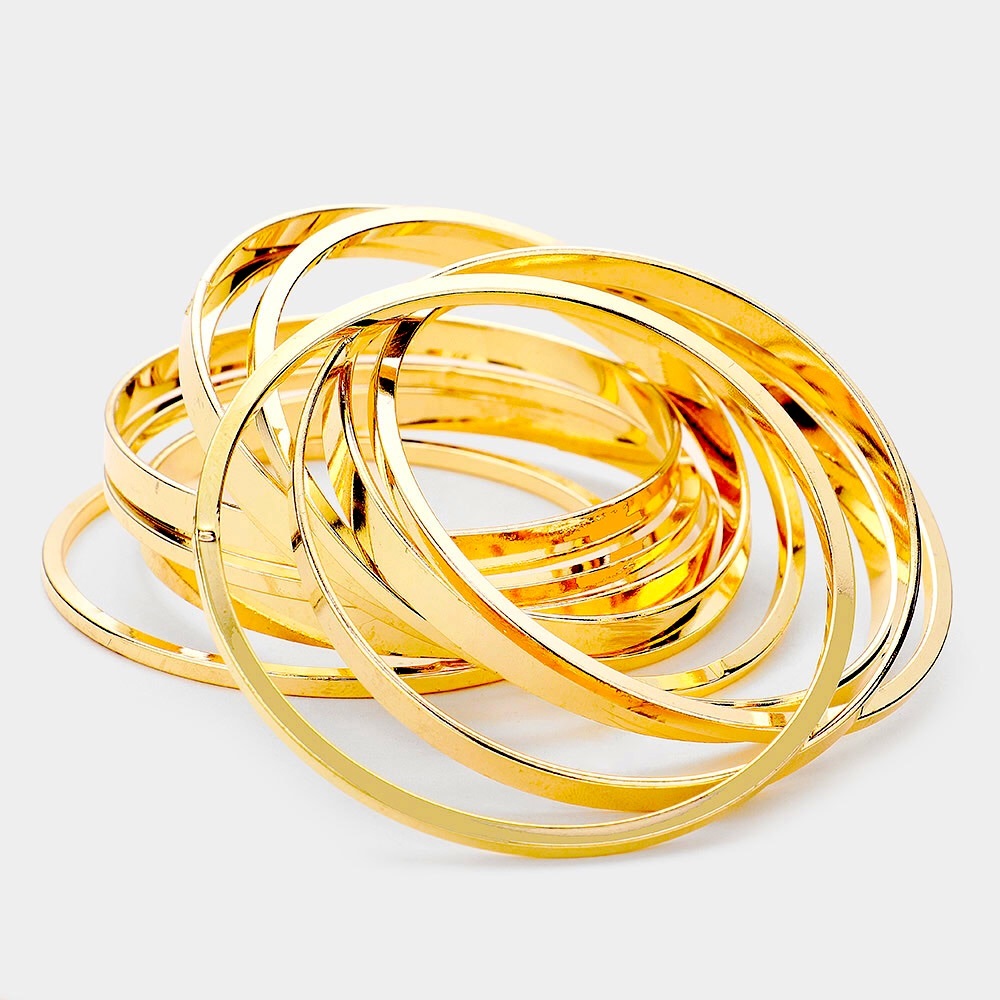 11PCS - Gold Metal Bangles Layered Bracelets